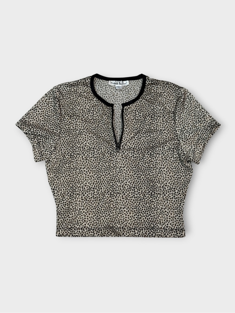 Nicole Miller Leopard Print Zip Front Crop Top — Size S